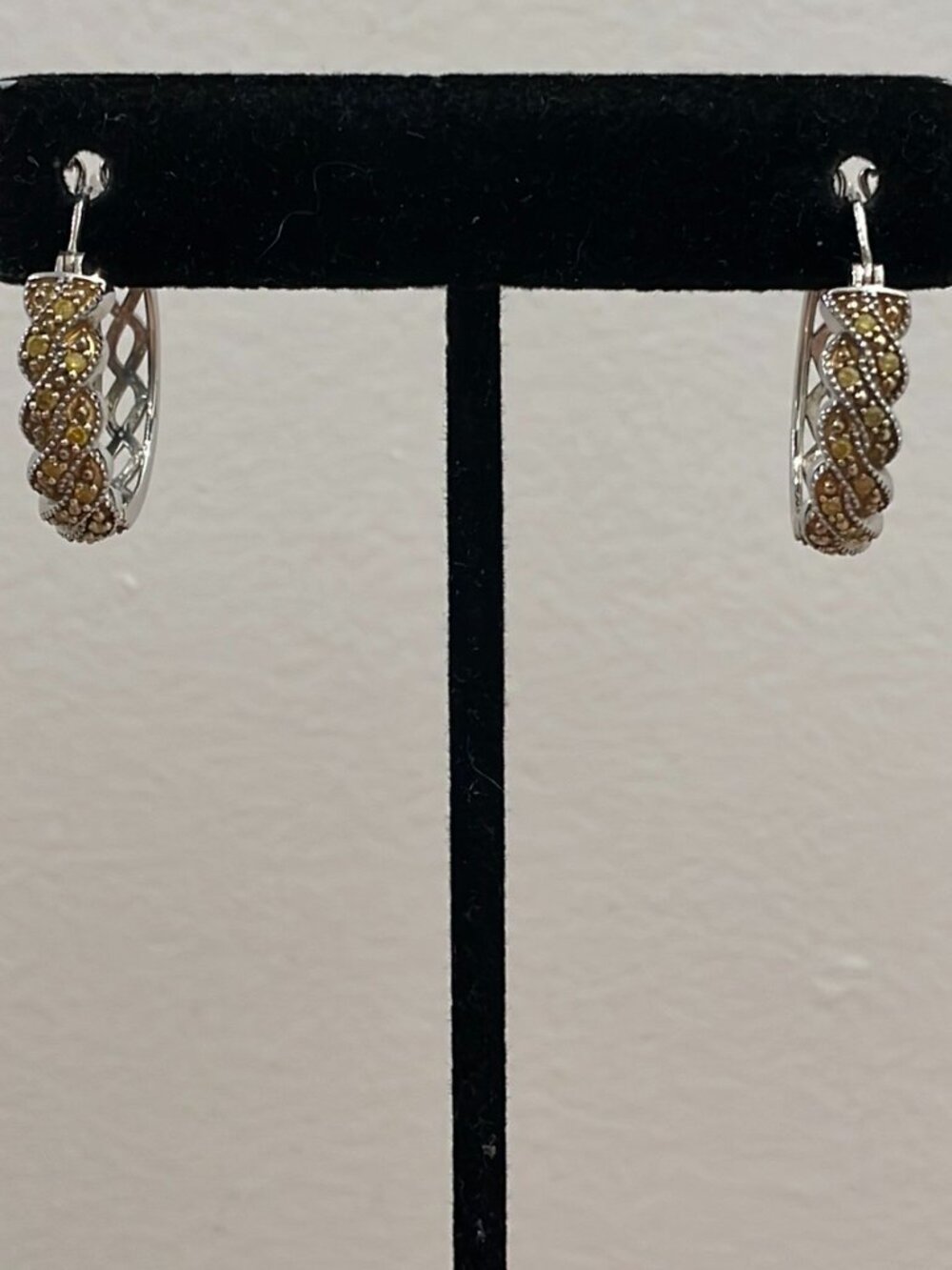 Silver Tone and Gold Tone Yellow Cubic Zirconia Hoop Earrings